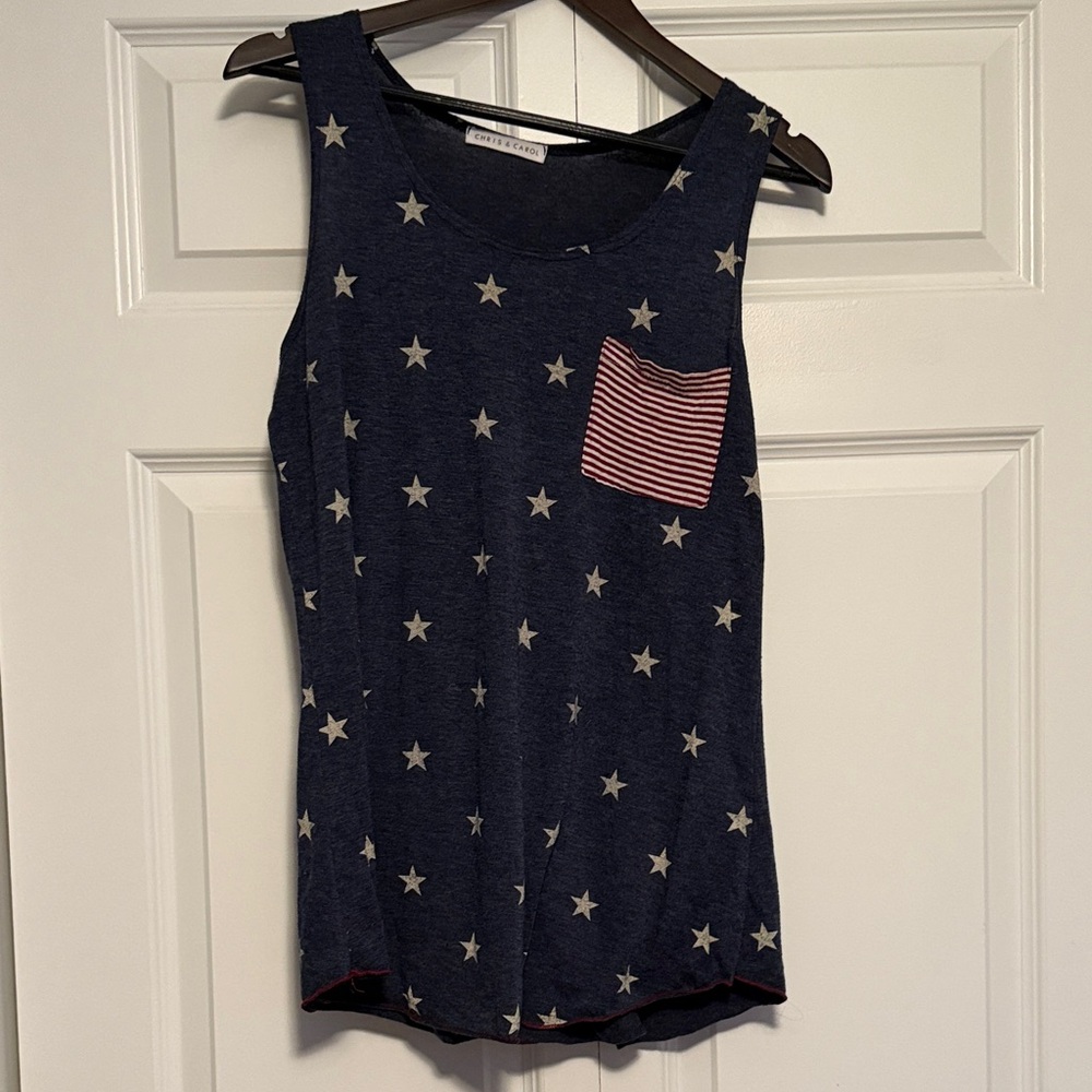 Chris & Carol Navy Star Tank Top with Striped Pocket